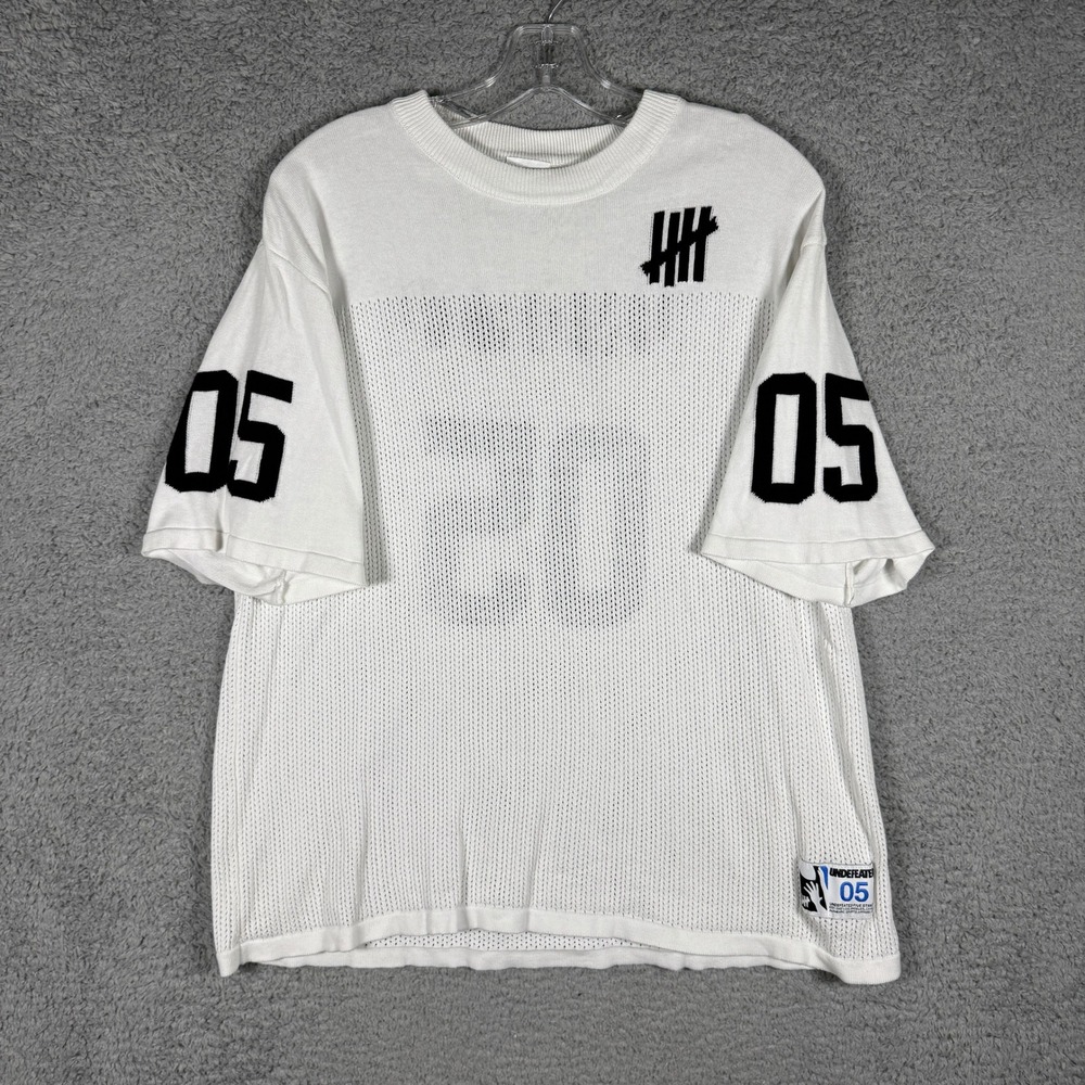 Undefeated Mens White Mesh Knit Football Jersey 05‎ Graphic Shirt Large